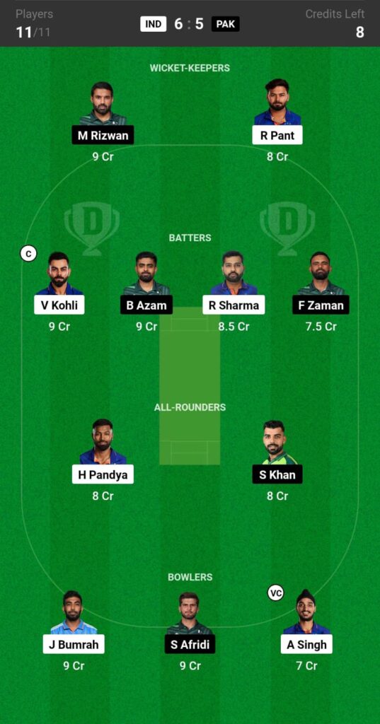 India vs Pakistan Dream11 Prediction Team